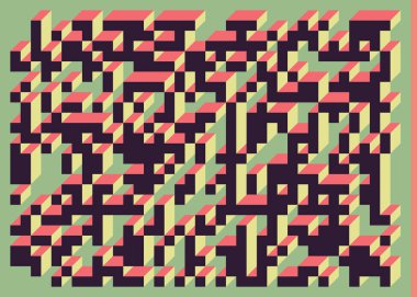 Edward Zajecs 2. Cubo 'nun 1971' deki uygulaması. Esasen 8 taştan oluşan bir Truchet fayans seti ve yerleştirme sanatı illüstrasyonu için kurallar 