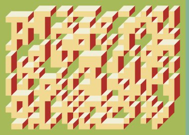 Edward Zajecs 2. Cubo 'nun 1971' deki uygulaması. Esasen 8 taştan oluşan bir Truchet fayans seti ve yerleştirme sanatı illüstrasyonu için kurallar 