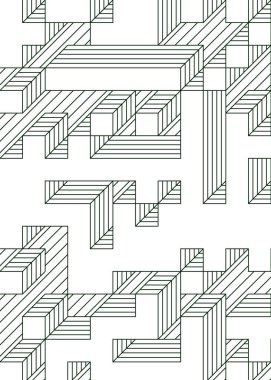 Edward Zajec 'in 1971' deki Il Cubo 'sunun uygulanması. Esasen 8 taştan oluşan bir Truchet fayans seti ve yerleştirme sanatı illüstrasyonu için kurallar