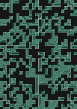 Edward Zajec 'in 1971' deki Il Cubo 'sunun uygulanması. Esasen 8 taştan oluşan bir Truchet fayans seti ve yerleştirme sanatı illüstrasyonu için kurallar