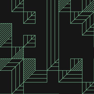 Edward Zajec 'in 1971' deki Il Cubo 'sunun uygulanması. Esasen 8 taştan oluşan bir Truchet fayans seti ve yerleştirme sanatı illüstrasyonu için kurallar