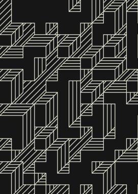 Edward Zajec 'in 1971' deki Il Cubo 'sunun uygulanması. Esasen 8 taştan oluşan bir Truchet fayans seti ve yerleştirme sanatı illüstrasyonu için kurallar