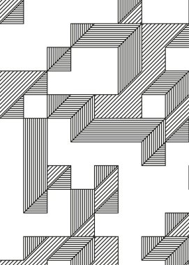 Edward Zajec 'in 1971' deki Il Cubo 'sunun uygulanması. Esasen 8 taştan oluşan bir Truchet fayans seti ve yerleştirme sanatı illüstrasyonu için kurallar