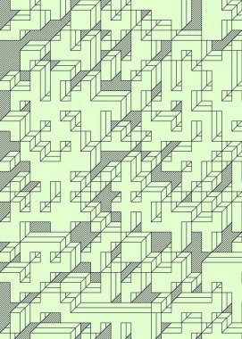 Edward Zajec 'in 1971' deki Il Cubo 'sunun uygulanması. Esasen 8 taştan oluşan bir Truchet fayans seti ve yerleştirme sanatı illüstrasyonu için kurallar