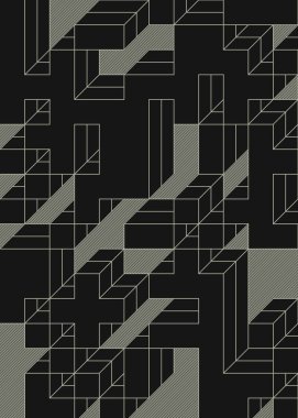 Edward Zajec 'in 1971' deki Il Cubo 'sunun uygulanması. Esasen 8 taştan oluşan bir Truchet fayans seti ve yerleştirme sanatı illüstrasyonu için kurallar