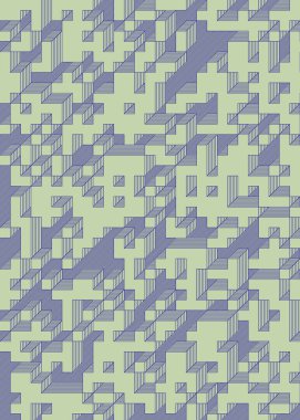 Edward Zajec 'in 1971' deki Il Cubo 'sunun uygulanması. Esasen 8 taştan oluşan bir Truchet fayans seti ve yerleştirme sanatı illüstrasyonu için kurallar