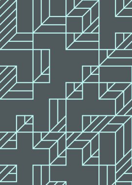 Edward Zajec 'in 1971' deki Il Cubo 'sunun uygulanması. Esasen 8 taştan oluşan bir Truchet fayans seti ve yerleştirme sanatı illüstrasyonu için kurallar