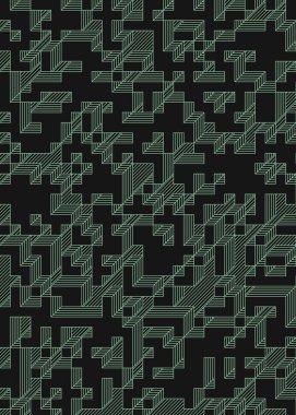 Edward Zajec 'in 1971' deki Il Cubo 'sunun uygulanması. Esasen 8 taştan oluşan bir Truchet fayans seti ve yerleştirme sanatı illüstrasyonu için kurallar