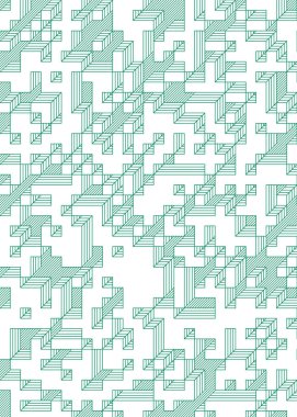 Edward Zajec 'in 1971' deki Il Cubo 'sunun uygulanması. Esasen 8 taştan oluşan bir Truchet fayans seti ve yerleştirme sanatı illüstrasyonu için kurallar