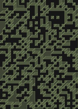 Edward Zajec 'in 1971' deki Il Cubo 'sunun uygulanması. Esasen 8 taştan oluşan bir Truchet fayans seti ve yerleştirme sanatı illüstrasyonu için kurallar