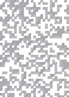 Edward Zajec 'in 1971' deki Il Cubo 'sunun uygulanması. Esasen 8 taştan oluşan bir Truchet fayans seti ve yerleştirme sanatı illüstrasyonu için kurallar