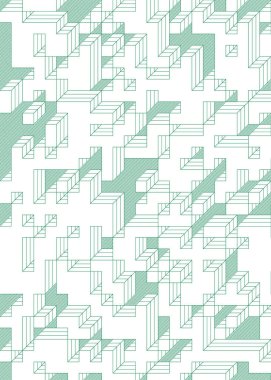 Edward Zajec 'in 1971' deki Il Cubo 'sunun uygulanması. Esasen 8 taştan oluşan bir Truchet fayans seti ve yerleştirme sanatı illüstrasyonu için kurallar