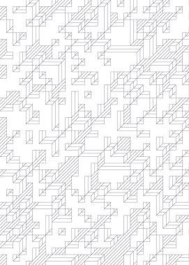 Edward Zajec 'in 1971' deki Il Cubo 'sunun uygulanması. Esasen 8 taştan oluşan bir Truchet fayans seti ve yerleştirme sanatı illüstrasyonu için kurallar