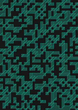 Edward Zajec 'in 1971' deki Il Cubo 'sunun uygulanması. Esasen 8 taştan oluşan bir Truchet fayans seti ve yerleştirme sanatı illüstrasyonu için kurallar
