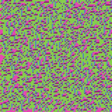 Edward Zajec 'in 1971' deki Il Cubo 'sunun uygulanması. Esasen 8 taştan oluşan bir Truchet fayans seti ve yerleştirme sanatı illüstrasyonu için kurallar