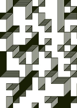 Edward Zajec 'in 1971' deki Il Cubo 'sunun uygulanması. Esasen 8 taştan oluşan bir Truchet fayans seti ve yerleştirme sanatı illüstrasyonu için kurallar