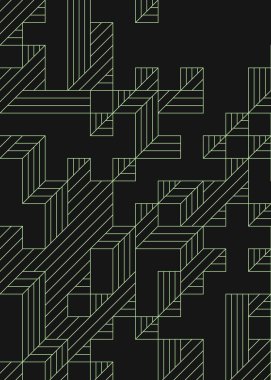 Edward Zajec 'in 1971' deki Il Cubo 'sunun uygulanması. Esasen 8 taştan oluşan bir Truchet fayans seti ve yerleştirme sanatı illüstrasyonu için kurallar