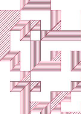 Edward Zajec 'in 1971' deki Il Cubo 'sunun uygulanması. Esasen 8 taştan oluşan bir Truchet fayans seti ve yerleştirme sanatı illüstrasyonu için kurallar