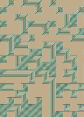 Edward Zajec 'in 1971' deki Il Cubo 'sunun uygulanması. Esasen 8 taştan oluşan bir Truchet fayans seti ve yerleştirme sanatı illüstrasyonu için kurallar