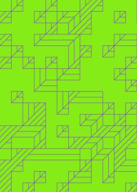 Edward Zajec 'in 1971' deki Il Cubo 'sunun uygulanması. Esasen 8 taştan oluşan bir Truchet fayans seti ve yerleştirme sanatı illüstrasyonu için kurallar