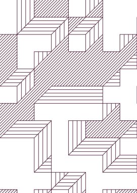 Edward Zajec 'in 1971' deki Il Cubo 'sunun uygulanması. Esasen 8 taştan oluşan bir Truchet fayans seti ve yerleştirme sanatı illüstrasyonu için kurallar