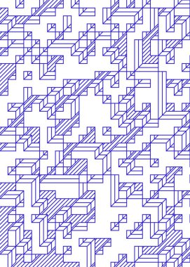 Edward Zajec 'in 1971' deki Il Cubo 'sunun uygulanması. Esasen 8 taştan oluşan bir Truchet fayans seti ve yerleştirme sanatı illüstrasyonu için kurallar