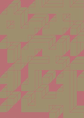 Edward Zajec 'in 1971' deki Il Cubo 'sunun uygulanması. Esasen 8 taştan oluşan bir Truchet fayans seti ve yerleştirme sanatı illüstrasyonu için kurallar