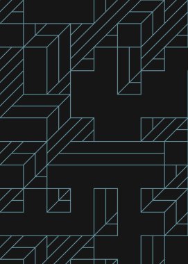 Edward Zajec 'in 1971' deki Il Cubo 'sunun uygulanması. Esasen 8 taştan oluşan bir Truchet fayans seti ve yerleştirme sanatı illüstrasyonu için kurallar