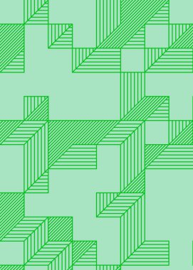 Edward Zajec 'in 1971' deki Il Cubo 'sunun uygulanması. Esasen 8 taştan oluşan bir Truchet fayans seti ve yerleştirme sanatı illüstrasyonu için kurallar