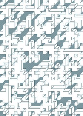 Edward Zajec 'in 1971' deki Il Cubo 'sunun uygulanması. Esasen 8 taştan oluşan bir Truchet fayans seti ve yerleştirme sanatı illüstrasyonu için kurallar