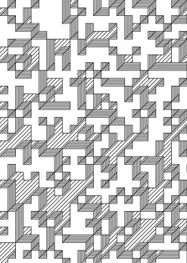 Edward Zajec 'in 1971' deki Il Cubo 'sunun uygulanması. Esasen 8 taştan oluşan bir Truchet fayans seti ve yerleştirme sanatı illüstrasyonu için kurallar