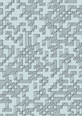 Edward Zajec 'in 1971' deki Il Cubo 'sunun uygulanması. Esasen 8 taştan oluşan bir Truchet fayans seti ve yerleştirme sanatı illüstrasyonu için kurallar
