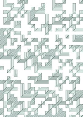 Edward Zajec 'in 1971' deki Il Cubo 'sunun uygulanması. Esasen 8 taştan oluşan bir Truchet fayans seti ve yerleştirme sanatı illüstrasyonu için kurallar