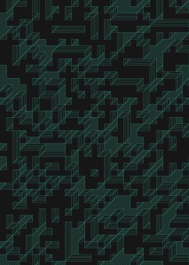 Edward Zajec 'in 1971' deki Il Cubo 'sunun uygulanması. Esasen 8 taştan oluşan bir Truchet fayans seti ve yerleştirme sanatı illüstrasyonu için kurallar