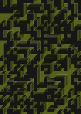 Edward Zajec 'in 1971' deki Il Cubo 'sunun uygulanması. Esasen 8 taştan oluşan bir Truchet fayans seti ve yerleştirme sanatı illüstrasyonu için kurallar