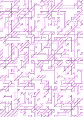 Edward Zajec 'in 1971' deki Il Cubo 'sunun uygulanması. Esasen 8 taştan oluşan bir Truchet fayans seti ve yerleştirme sanatı illüstrasyonu için kurallar