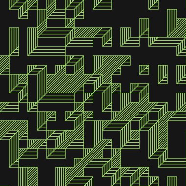 Edward Zajec 'in 1971' deki Il Cubo 'sunun uygulanması. Esasen 8 taştan oluşan bir Truchet fayans seti ve yerleştirme sanatı illüstrasyonu için kurallar