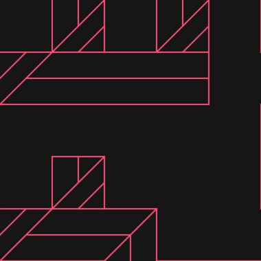 Edward Zajec 'in 1971' deki Il Cubo 'sunun uygulanması. Esasen 8 taştan oluşan bir Truchet fayans seti ve yerleştirme sanatı illüstrasyonu için kurallar