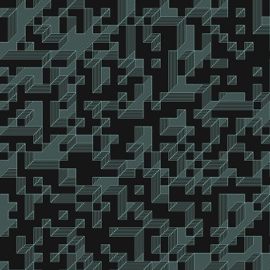 Edward Zajec 'in 1971' deki Il Cubo 'sunun uygulanması. Esasen 8 taştan oluşan bir Truchet fayans seti ve yerleştirme sanatı illüstrasyonu için kurallar