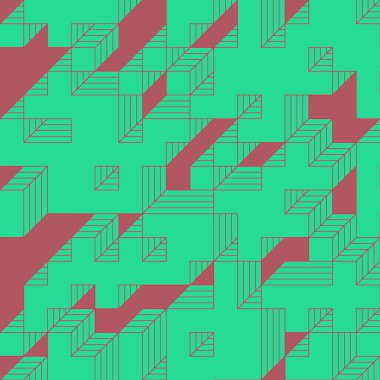 Edward Zajec 'in 1971' deki Il Cubo 'sunun uygulanması. Esasen 8 taştan oluşan bir Truchet fayans seti ve yerleştirme sanatı illüstrasyonu için kurallar