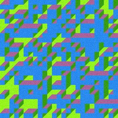 Edward Zajec 'in 1971' deki Il Cubo 'sunun uygulanması. Esasen 8 taştan oluşan bir Truchet fayans seti ve yerleştirme sanatı illüstrasyonu için kurallar