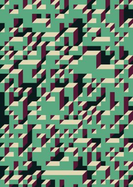 Edward Zajec 'in 1971' deki Il Cubo 'sunun uygulanması. Esasen 8 taştan oluşan bir Truchet fayans seti ve yerleştirme sanatı illüstrasyonu için kurallar