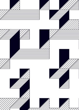 Edward Zajec 'in 1971' deki Il Cubo 'sunun uygulanması. Esasen 8 taştan oluşan bir Truchet fayans seti ve yerleştirme sanatı illüstrasyonu için kurallar