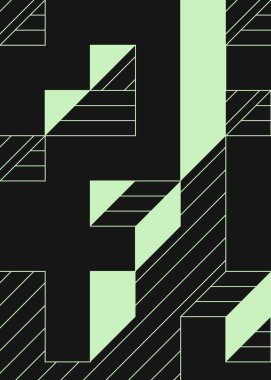 Edward Zajec 'in 1971' deki Il Cubo 'sunun uygulanması. Esasen 8 taştan oluşan bir Truchet fayans seti ve yerleştirme sanatı illüstrasyonu için kurallar