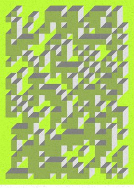 Edward Zajec 'in 1971' deki Il Cubo 'sunun uygulanması. Esasen 8 taştan oluşan bir Truchet fayans seti ve yerleştirme sanatı illüstrasyonu için kurallar