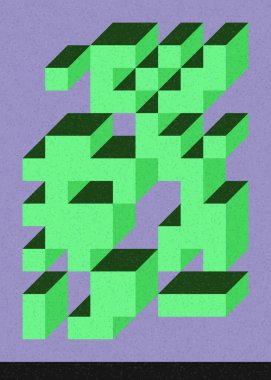 Edward Zajec 'in 1971' deki Il Cubo 'sunun uygulanması. Esasen 8 taştan oluşan bir Truchet fayans seti ve yerleştirme sanatı illüstrasyonu için kurallar