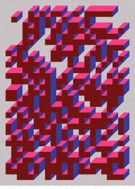 Edward Zajec 'in 1971' deki Il Cubo 'sunun uygulanması. Esasen 8 taştan oluşan bir Truchet fayans seti ve yerleştirme sanatı illüstrasyonu için kurallar