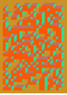 Edward Zajec 'in 1971' deki Il Cubo 'sunun uygulanması. Esasen 8 taştan oluşan bir Truchet fayans seti ve yerleştirme sanatı illüstrasyonu için kurallar