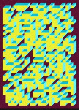 Edward Zajec 'in 1971' deki Il Cubo 'sunun uygulanması. Esasen 8 taştan oluşan bir Truchet fayans seti ve yerleştirme sanatı illüstrasyonu için kurallar