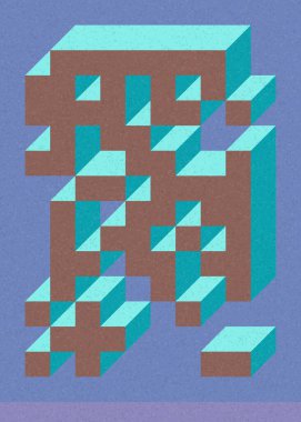 Edward Zajec 'in 1971' deki Il Cubo 'sunun uygulanması. Esasen 8 taştan oluşan bir Truchet fayans seti ve yerleştirme sanatı illüstrasyonu için kurallar